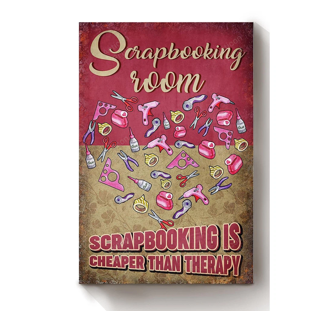 Personalized Poster, Canvas - Scrapbooking Is Cheaper Than Therapy Funny Diy Print Framed Wall Art