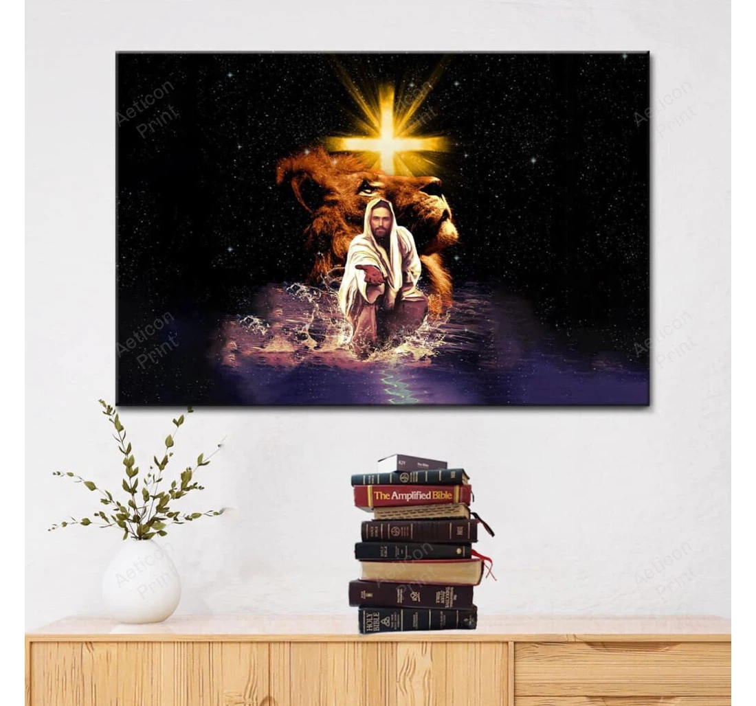Personalized Poster, Canvas - Jesus Reaching Out His Hand Gallery Canvas Jesus Lion Of Judah Print Framed Wall Art