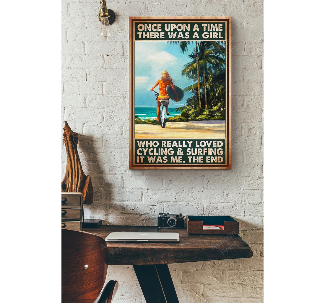 Personalized Poster, Canvas - A Girl Who Loved Cycling And Surfing Print Framed Wall Art
