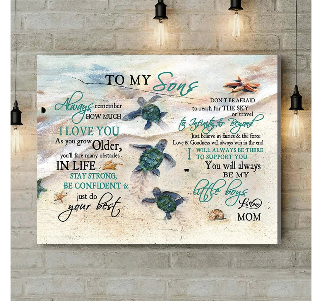 Personalized Poster, Canvas - You'll Always Be My Little Boys Turtle Coastal Print Framed Wall Art