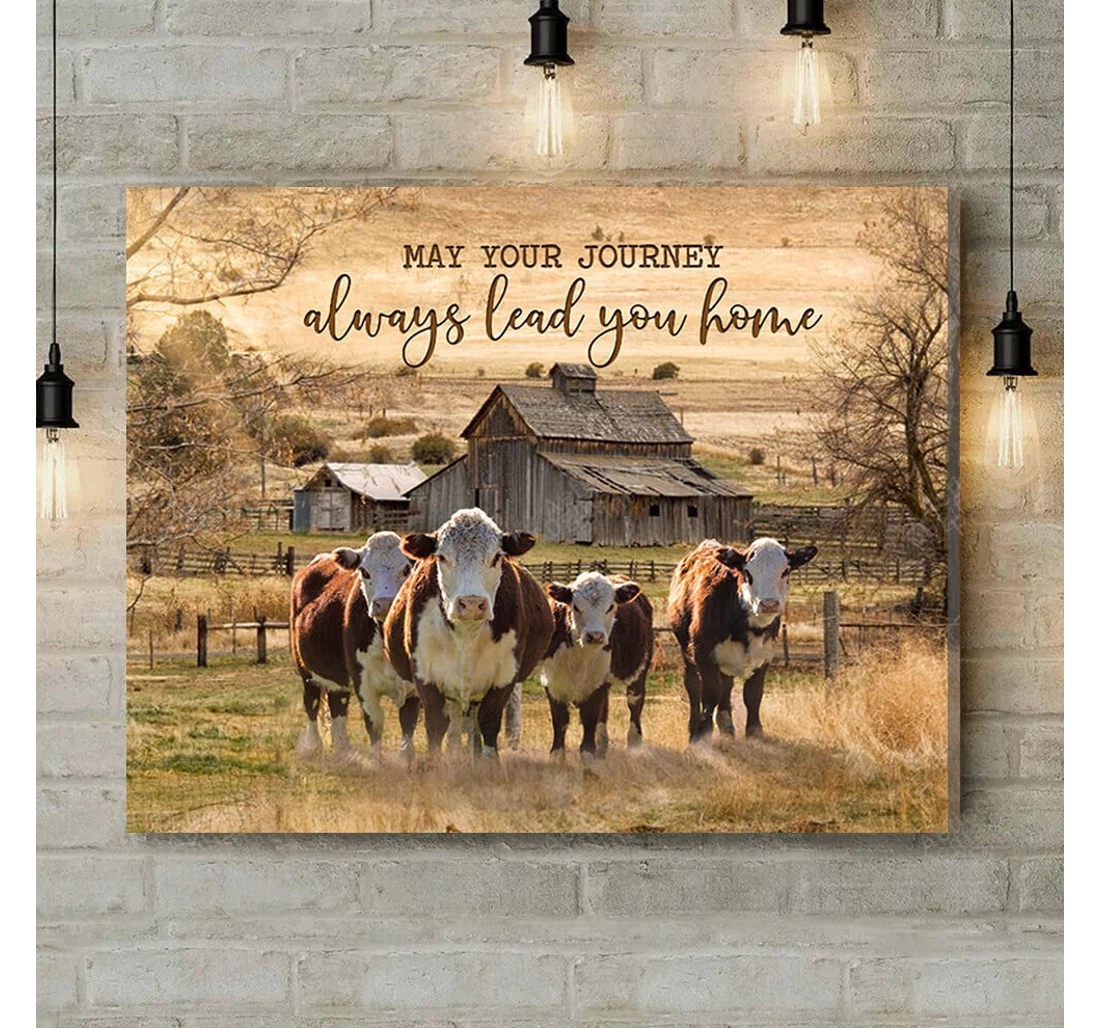 Personalized Poster, Canvas - May Your Journey Hereford Cow Print Framed Wall Art