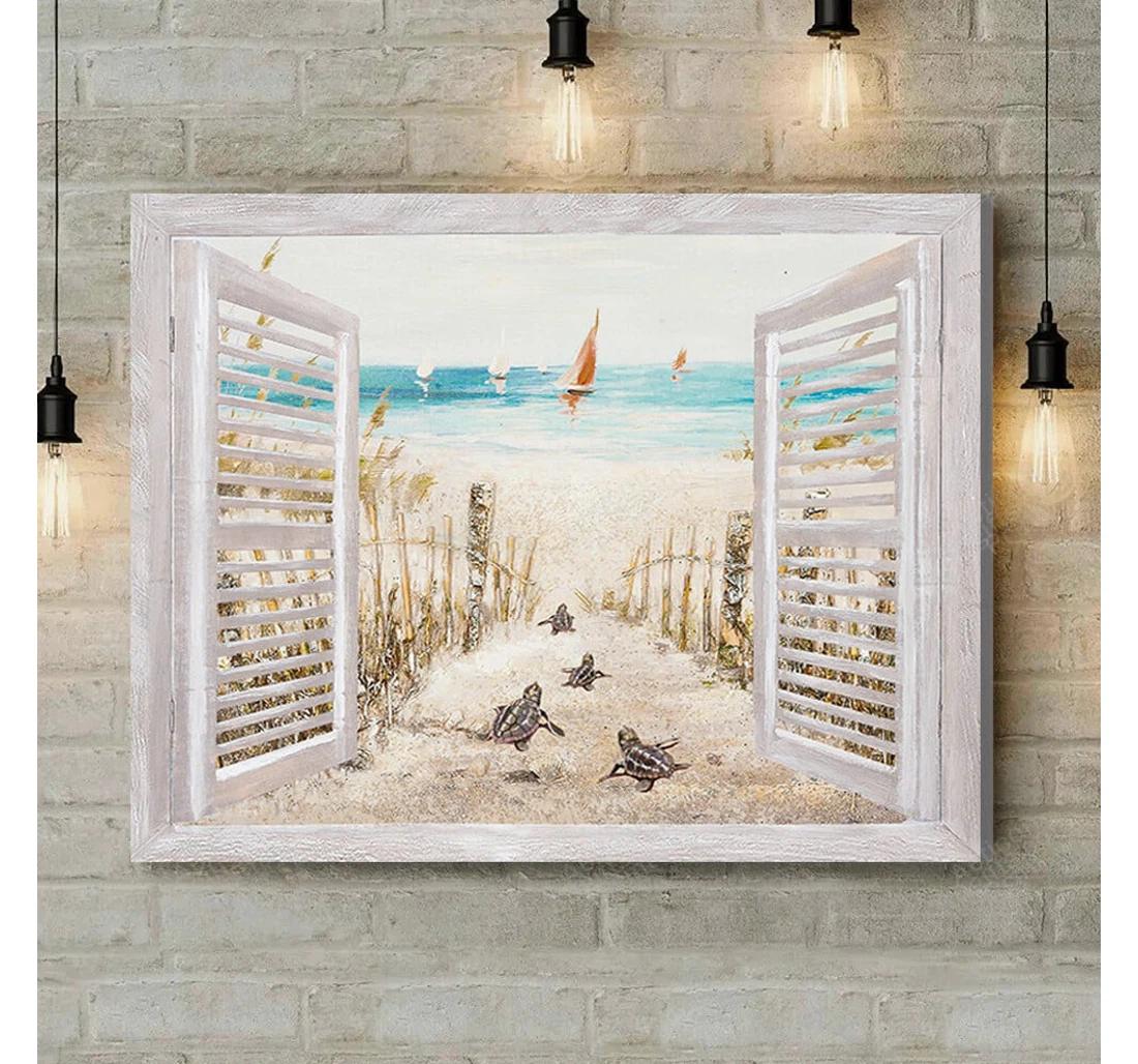 Personalized Poster, Canvas - Open The Window Turtle Coastal Print Framed Wall Art