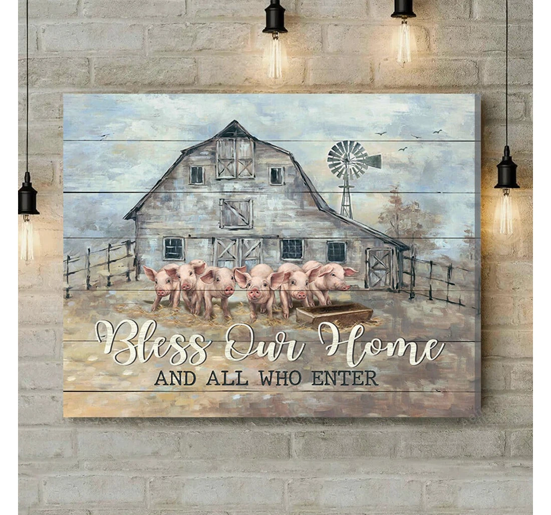 Personalized Poster, Canvas - Bless Our And All Who Enter Pig Print Framed Wall Art