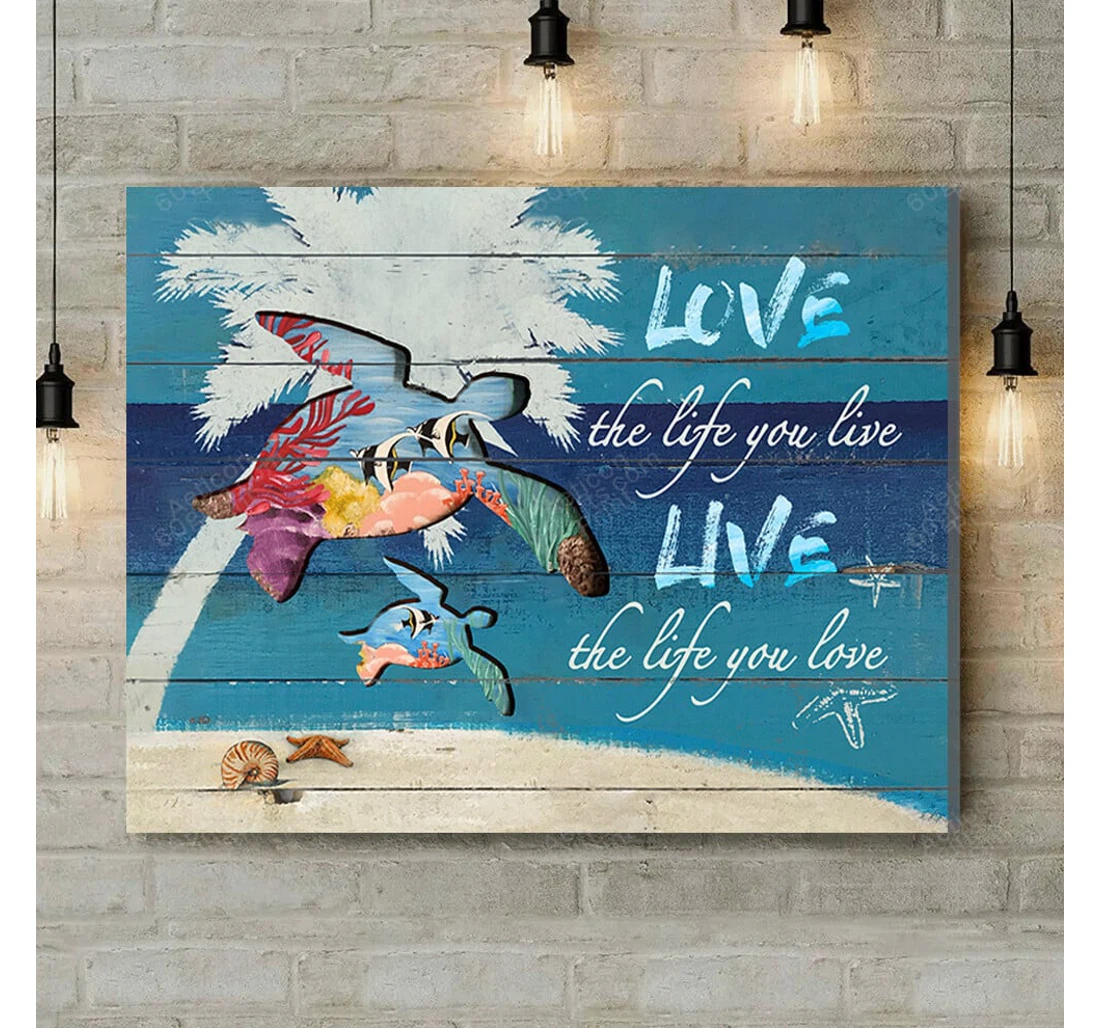 Personalized Poster, Canvas - Love The Life Turtle Coastal Print Framed Wall Art