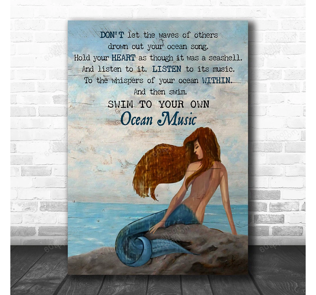 Personalized Poster, Canvas - Ocean Music Mermaid Coastal Print Framed Wall Art