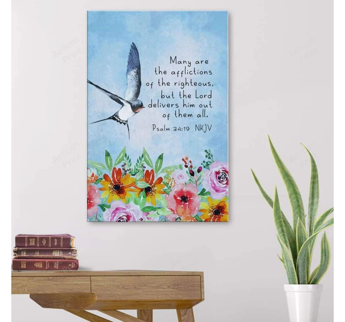 Personalized Poster, Canvas - Many Are The Afflictions Of The Righteous Psalm 34 19 Gallery Print Framed Wall Art