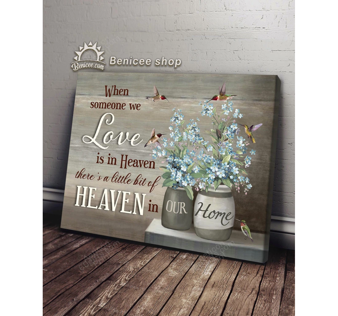 Personalized Poster, Canvas - When Someone We Love Sympathy Hummingbird Floral Print Framed Wall Art