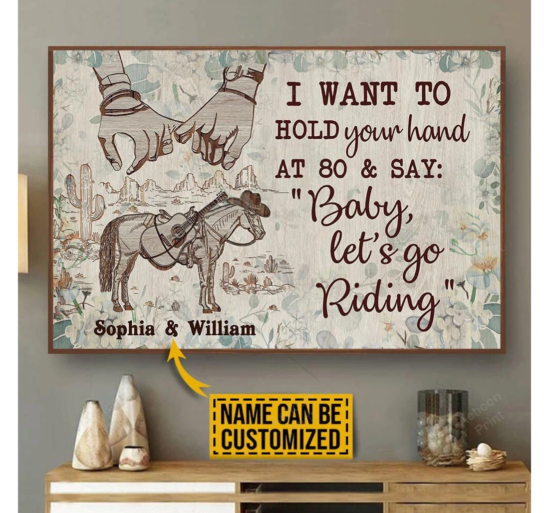 Poster, Canvas - Personalized Cowboy Horse Floral Hold Your Hand Print Framed Wall Art
