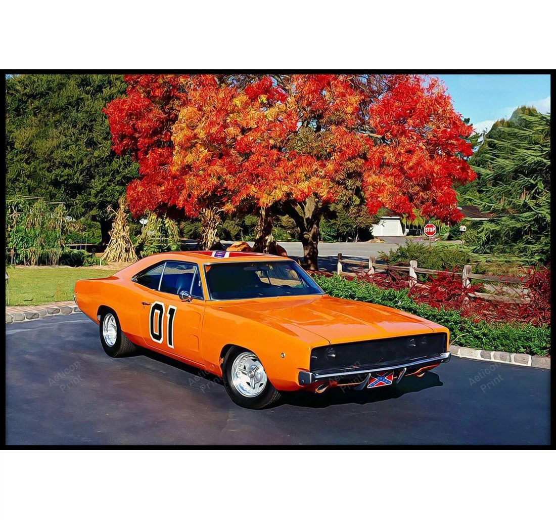 Personalized Poster, Canvas - Dodge Charger 1968 Print Framed Wall Art