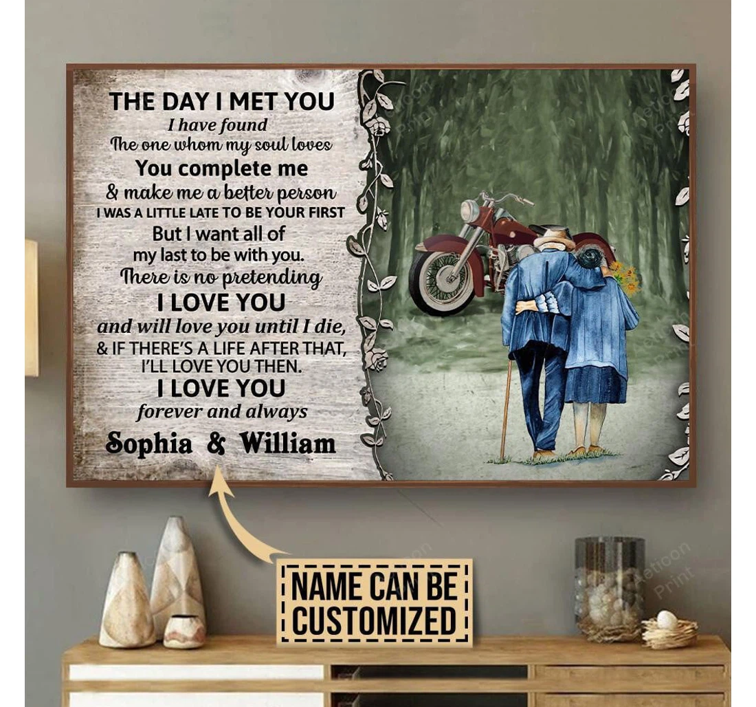 Poster, Canvas - Personalized Motorcycling Biker The Day I Met Print Framed Wall Art
