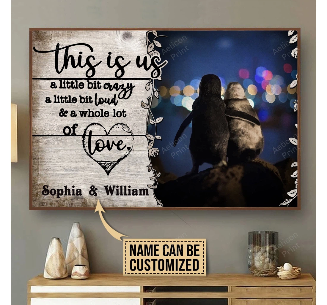 Poster, Canvas - Personalized Penguin Hug A Little Bit Of Print Framed Wall Art