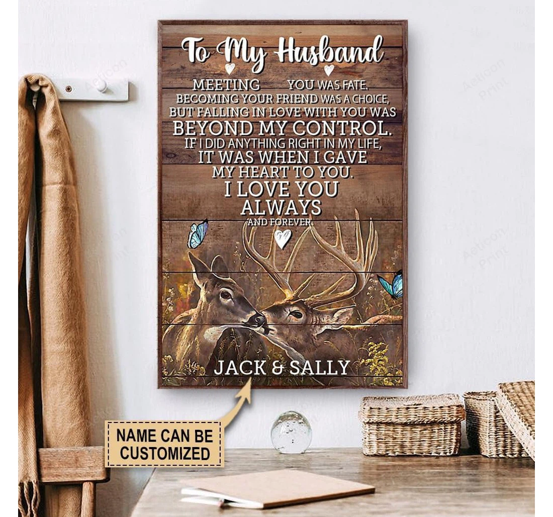 Poster, Canvas - Personalized Deer To My Husband Meeting You Print Framed Wall Art