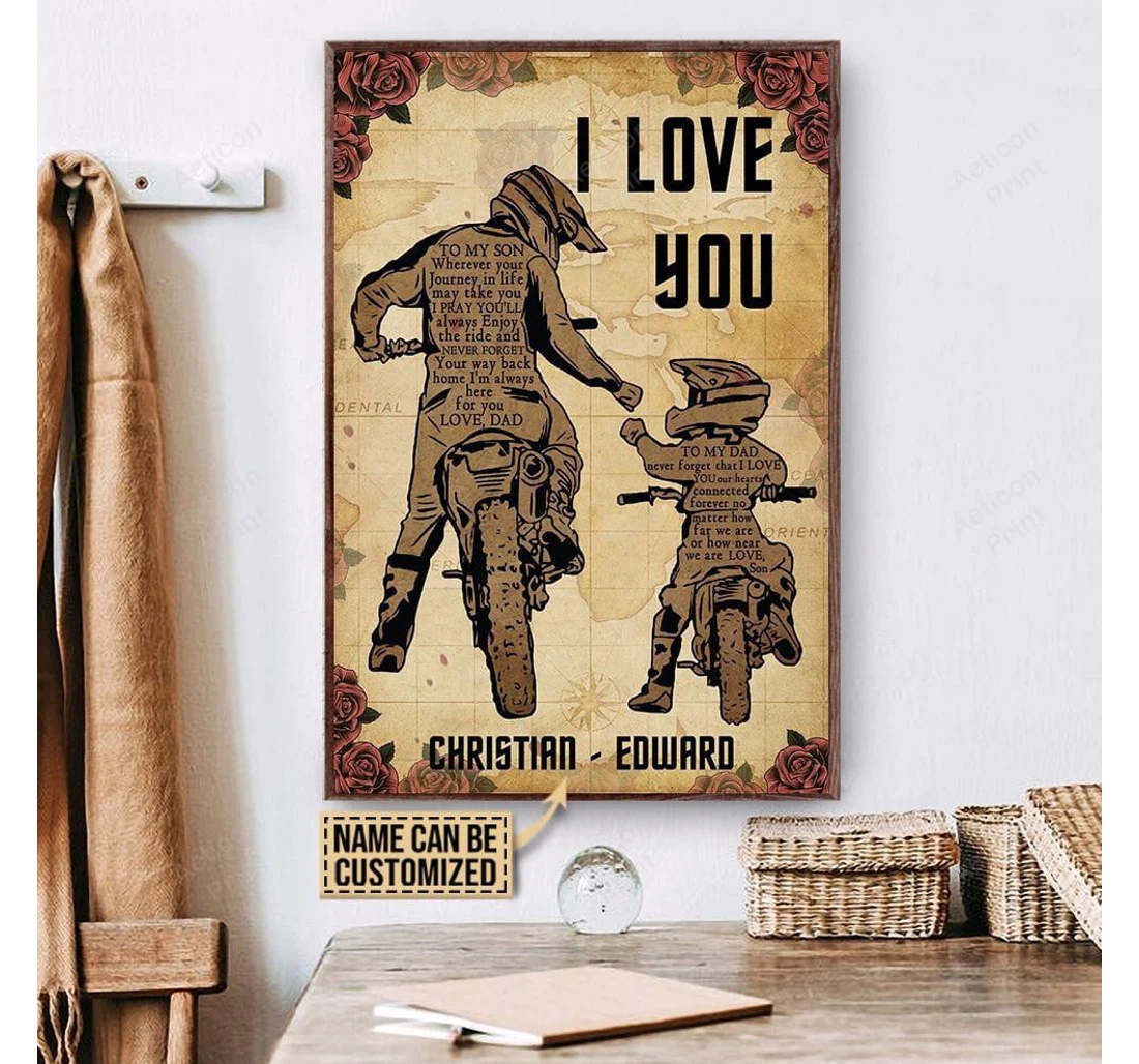 Poster, Canvas - Personalized Motorcycle To My Dad Son Mom Print Framed Wall Art
