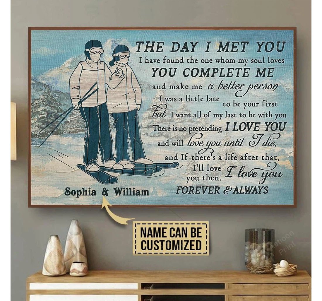 Poster, Canvas - Personalized Skiing Couple The Day I Met Print Framed Wall Art