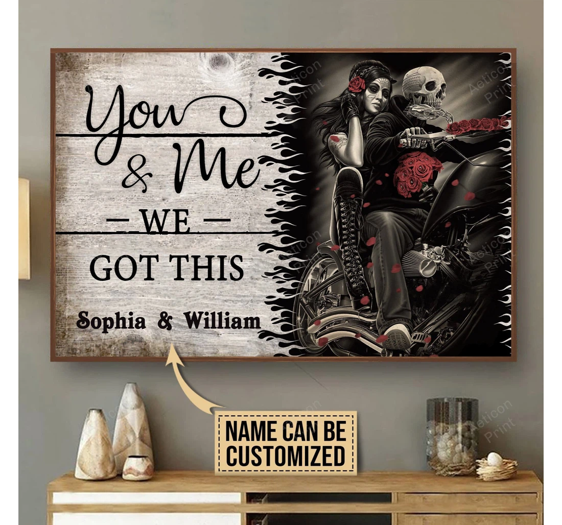 Poster, Canvas - Personalized Motorcycling Skeleton Wind You And Me Print Framed Wall Art