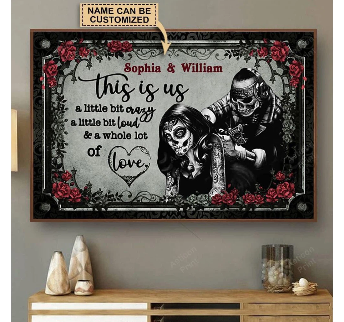 Poster, Canvas - Personalized Tattoo Skeleton A Little Bit Crazy Print Framed Wall Art