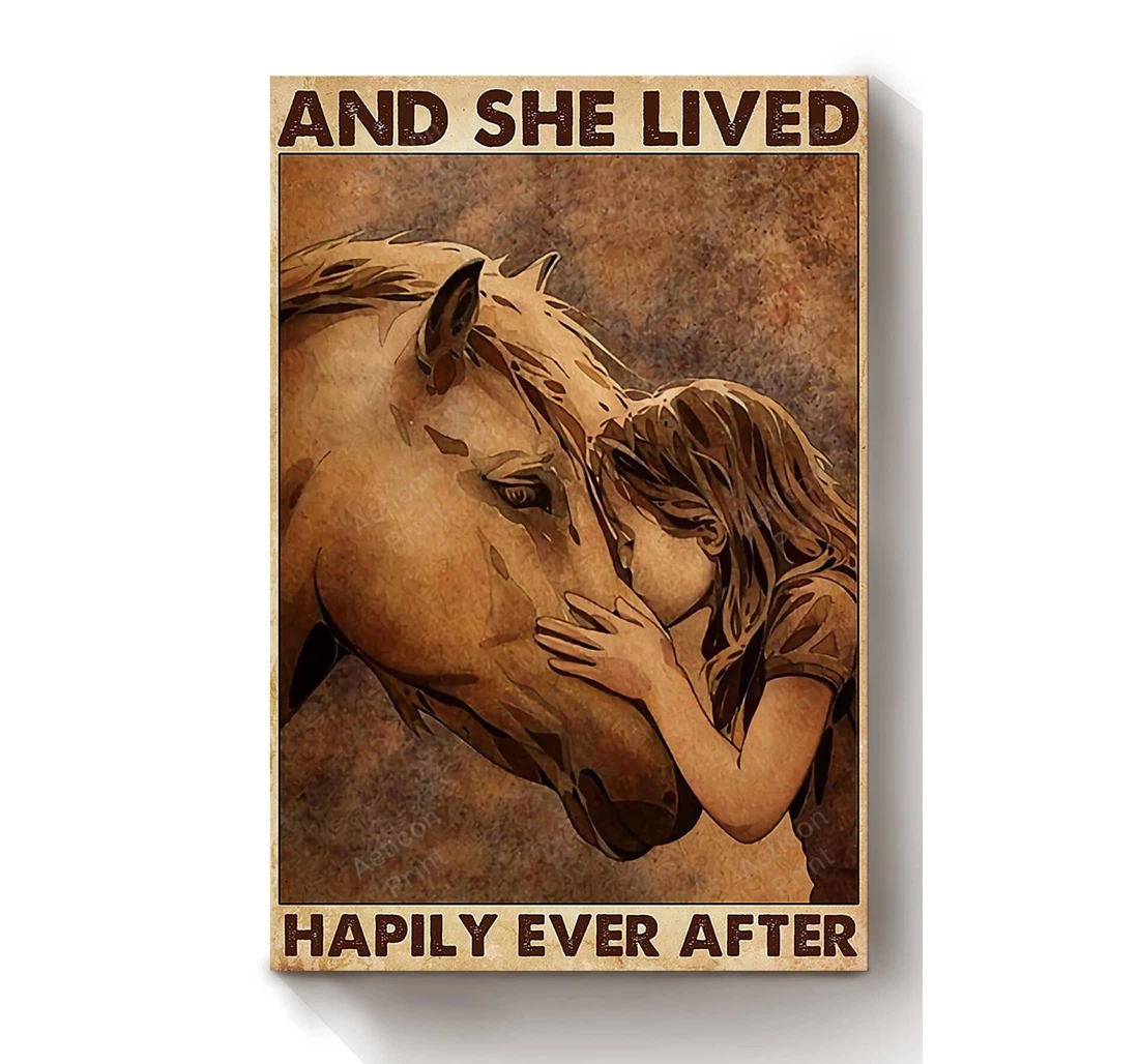 Personalized Poster, Canvas - Little Girl Loves Horse And She Lived Happily Ever After Cowgirl Farmer Print Framed Wall Art