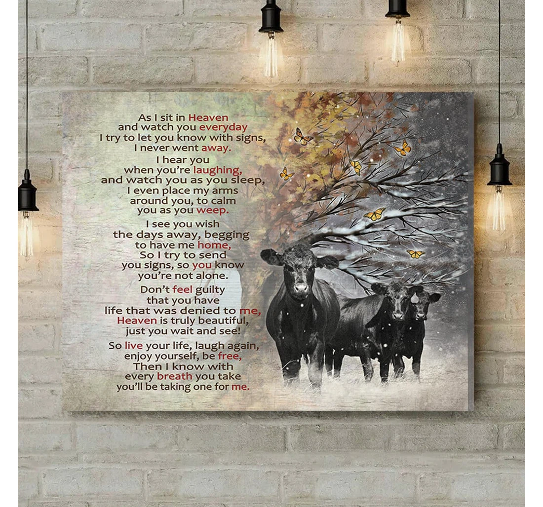 Personalized Poster, Canvas - As I Sit In Heaven Black Angus Cow Print Framed Wall Art