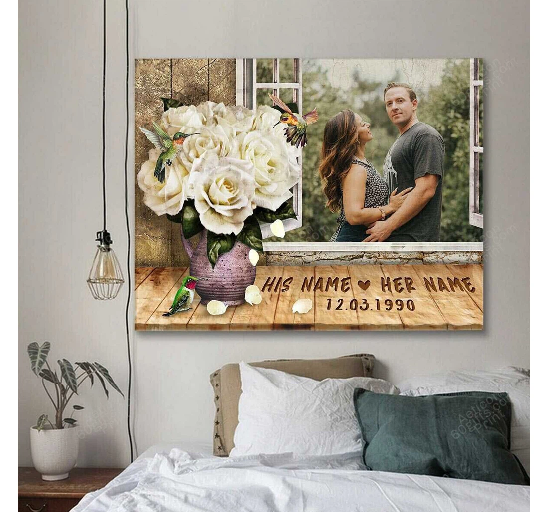 Poster, Canvas - Personalized Couple And Name Valentine's Day Beautiful Window Wedding Present Customized Print Framed Wall Art