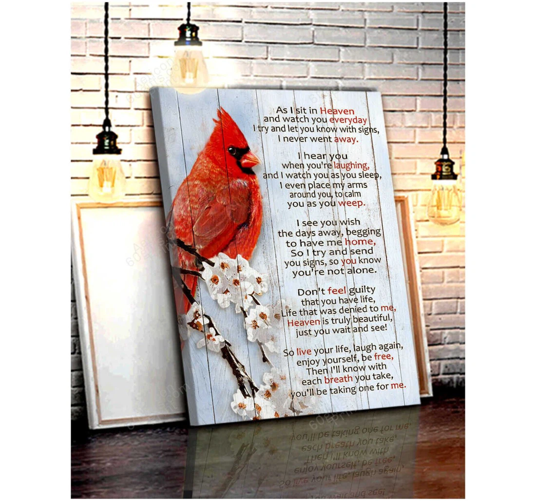 Personalized Poster, Canvas - Cardinal Bird As I Sit In Heaven Poem Memorial Cardinal Print Framed Wall Art