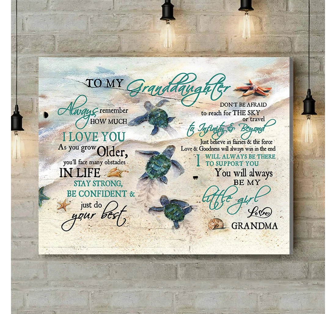 Personalized Poster, Canvas - You'll Always Be My Little Girl Granddaughter Turtle Coastal Print Framed Wall Art