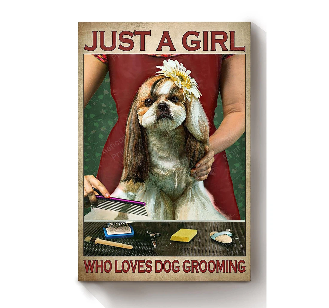 Personalized Poster, Canvas - Just A Girl Loves Dog Grooming Dog Mom Grooming Shop Print Framed Wall Art