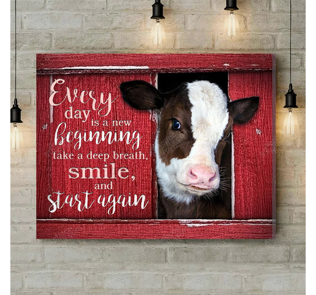 Personalized Poster, Canvas - Every Day Is A New Beginning Cow Print Framed Wall Art