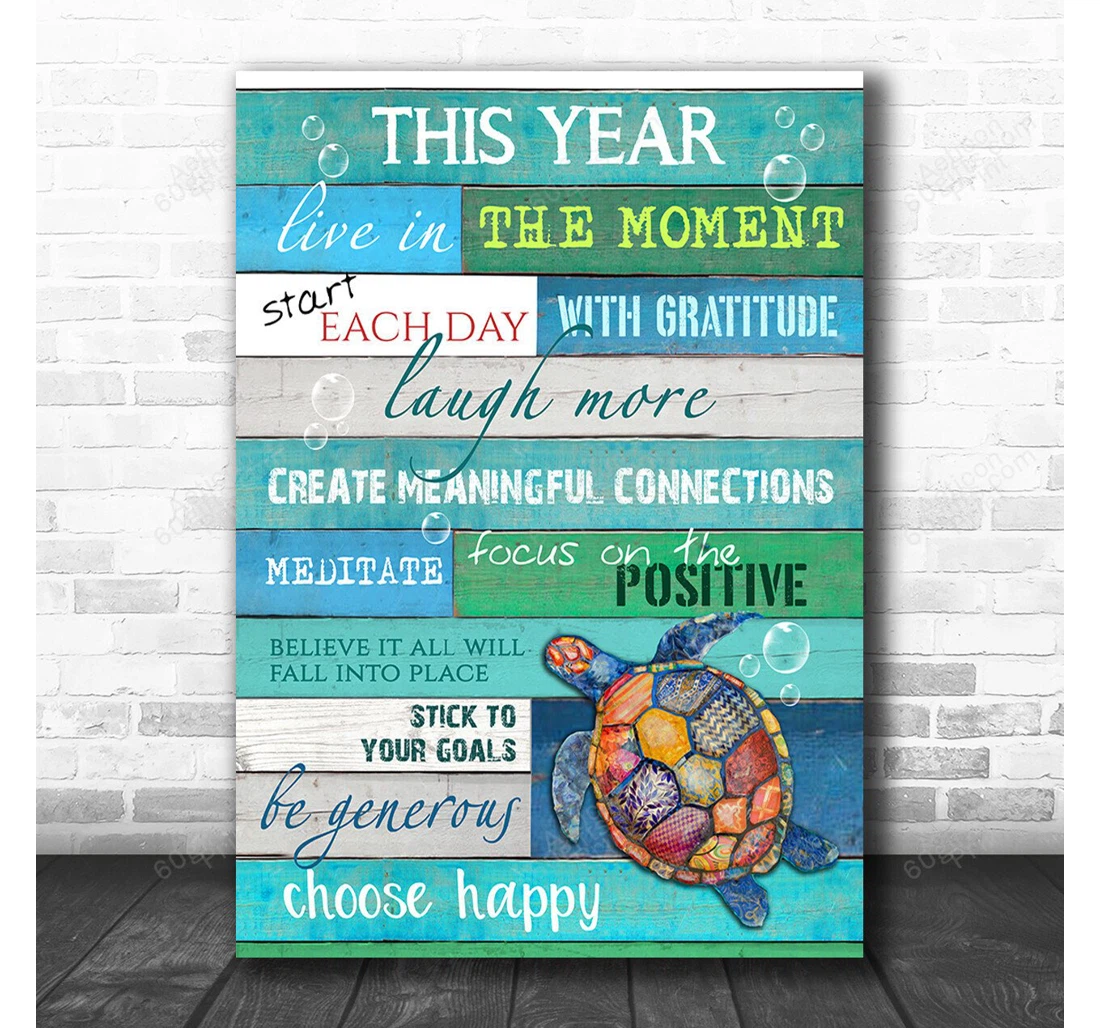 Personalized Poster, Canvas - This Year Choose Happy Turtle Coastal Print Framed Wall Art