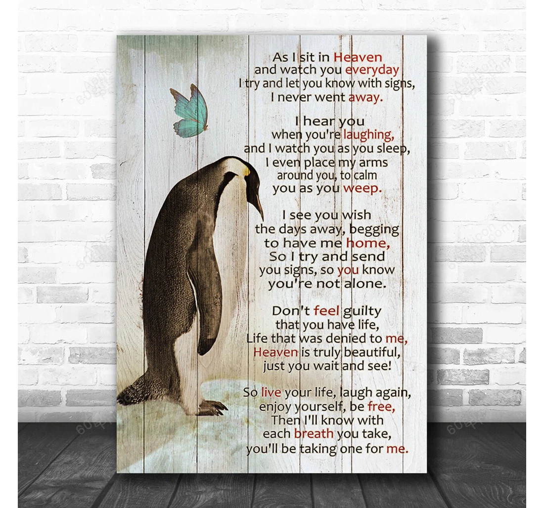 Personalized Poster, Canvas - As I Sit In Heaven Penguin Coastal Print Framed Wall Art