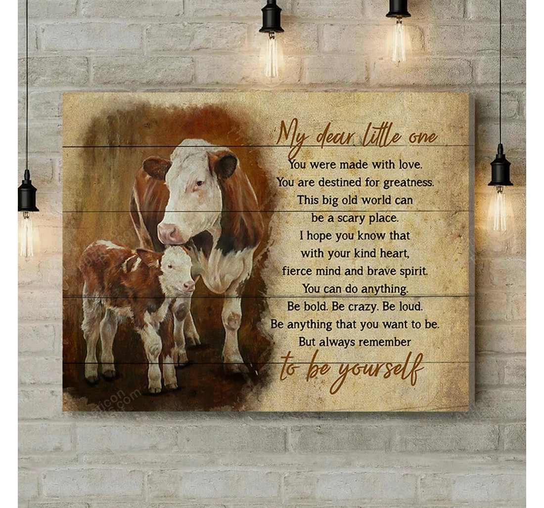 Personalized Poster, Canvas - My Dear Little One Hereford Cow Print Framed Wall Art