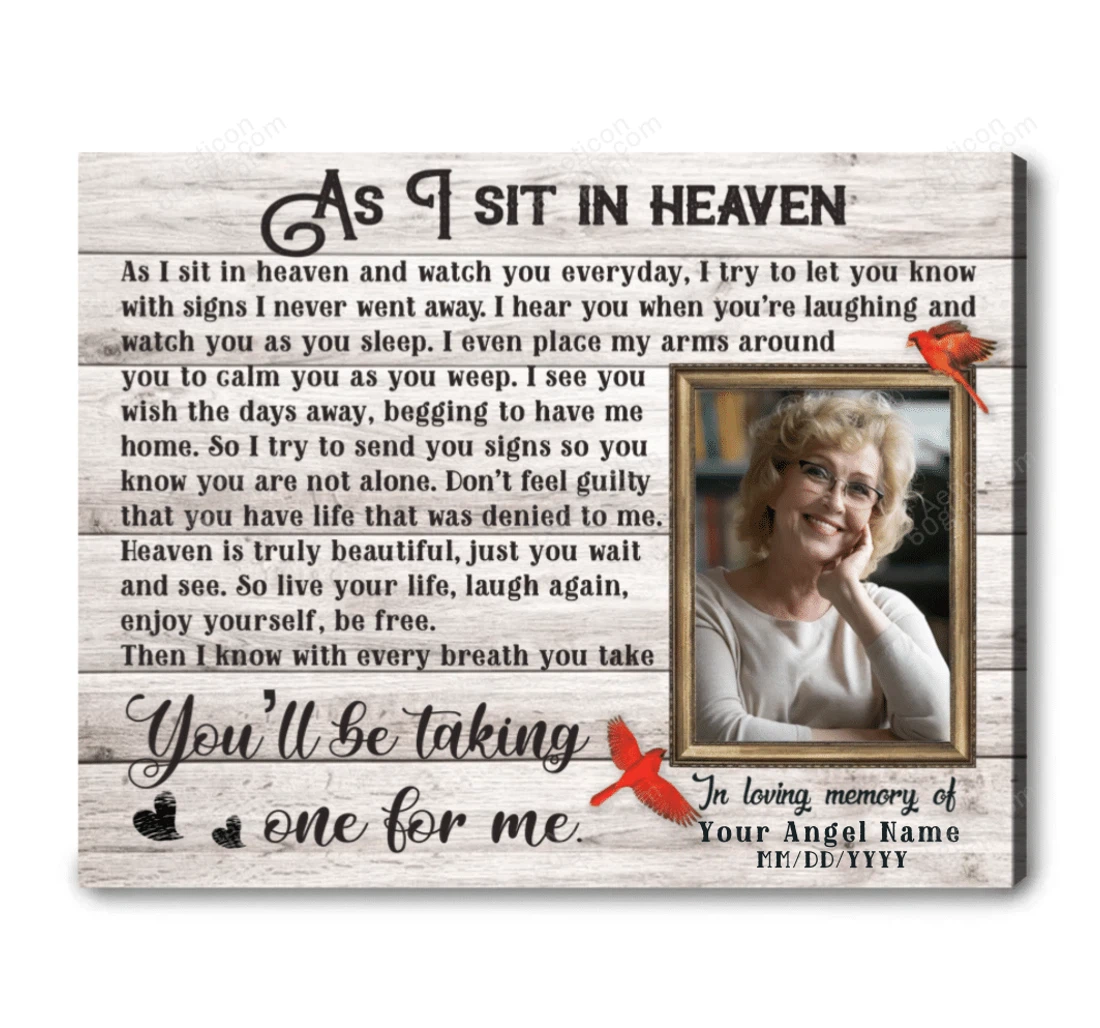 Poster, Canvas - Personalized As I Sit In Heaven Customized Memorial Cardinal Print Framed Wall Art