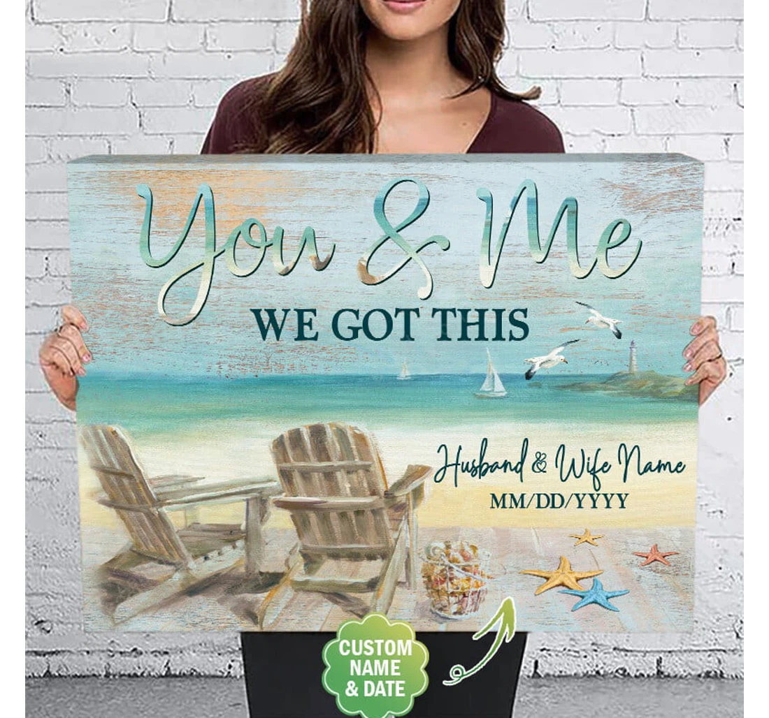 Poster, Canvas - Personalized Name Valentine's Day You And Me Wedding Present Customized Beach Print Framed Wall Art