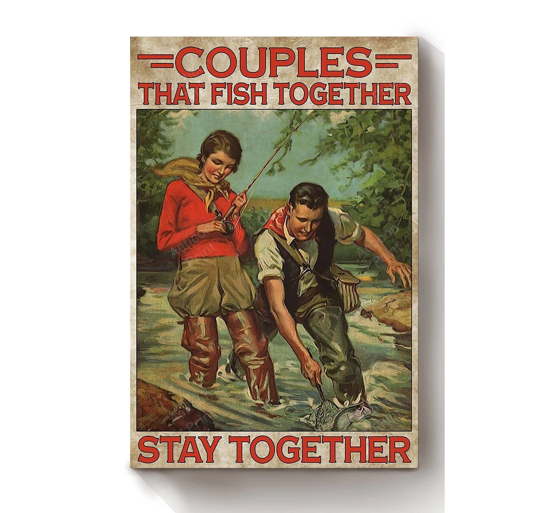 Personalized Poster, Canvas - Couple Fish Together Stay Together Vintage Couple In Valentine Wedding Print Framed Wall Art