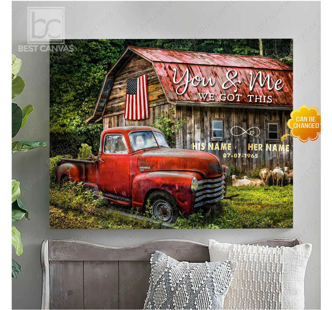 Poster, Canvas - Personalized Name Valentine's Day You And Me Wedding Present Customized Truck Print Framed Wall Art