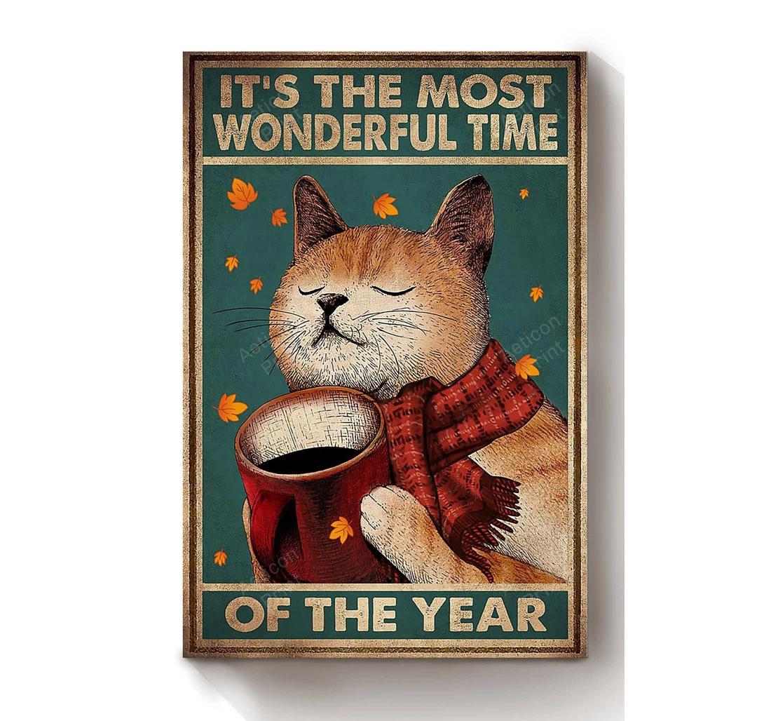 Personalized Poster, Canvas - It's The Most Wonderful Time Of Year Ginger Cat In Autumn Cat Lover Print Framed Wall Art