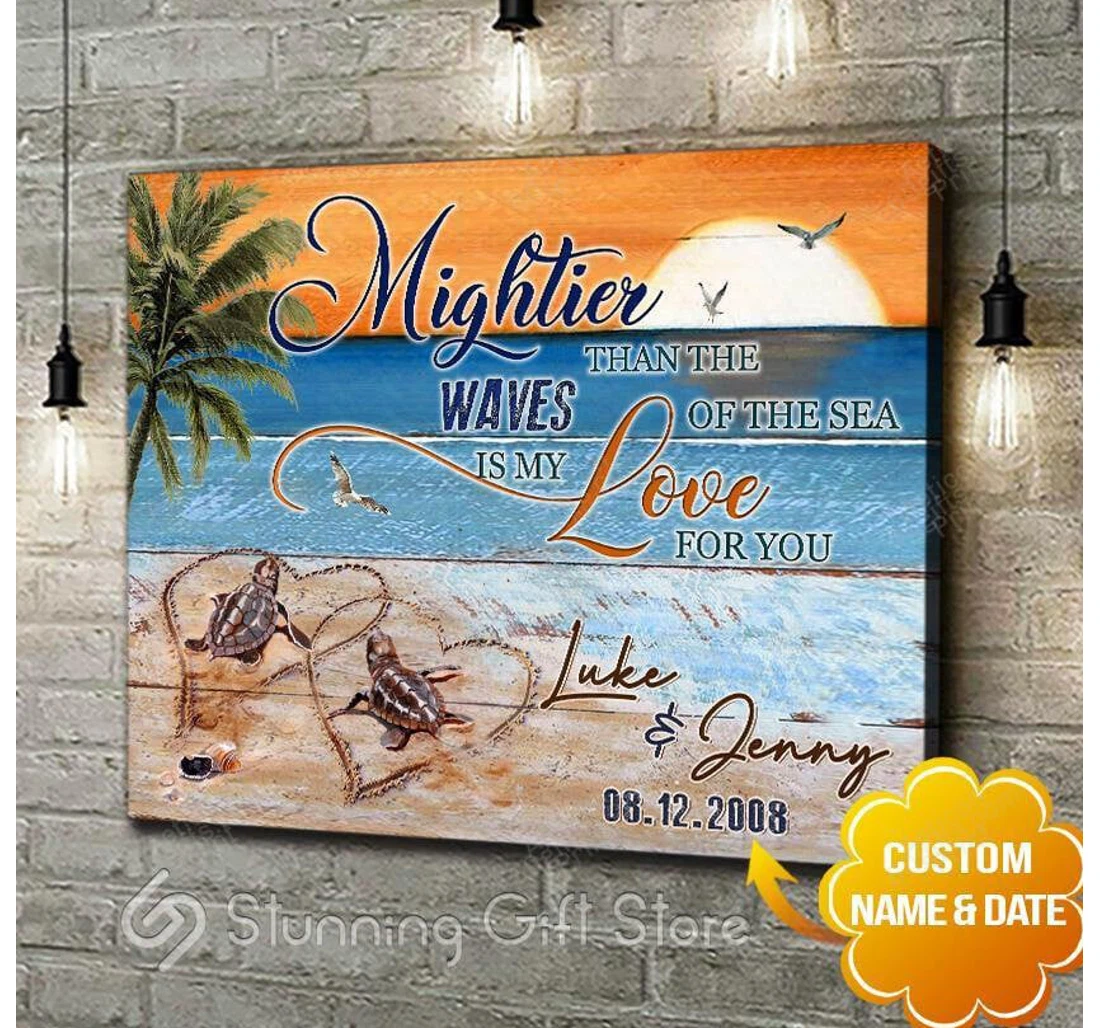 Poster, Canvas - Personalized Name Valentine's Day Love You Wedding Present Customized Turtle Print Framed Wall Art