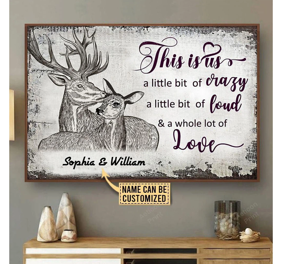 Poster, Canvas - Personalized Deer Sketch A Little Bit Print Framed Wall Art