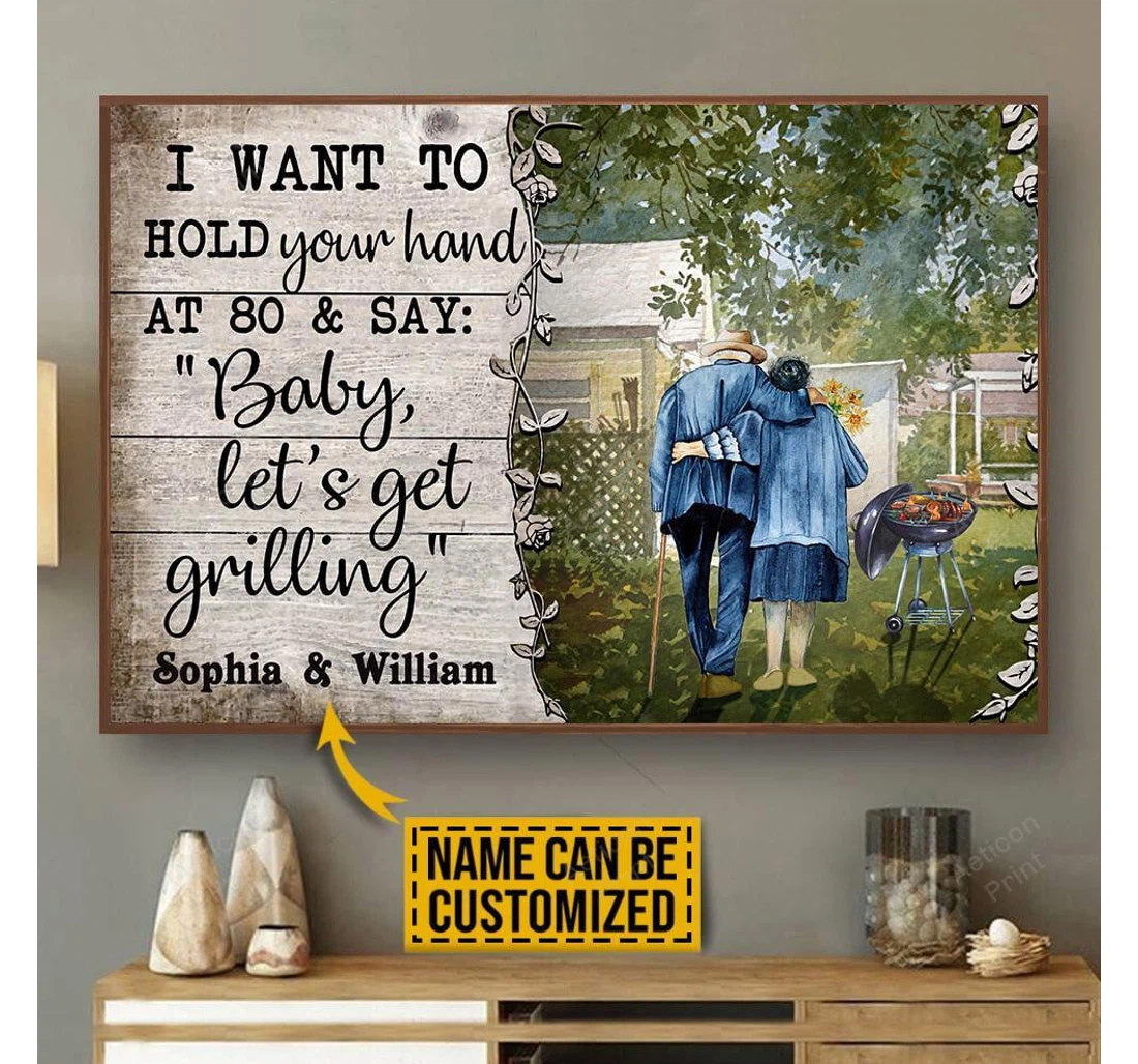 Poster, Canvas - Personalized Grilling Couple I Want To Hold Print Framed Wall Art