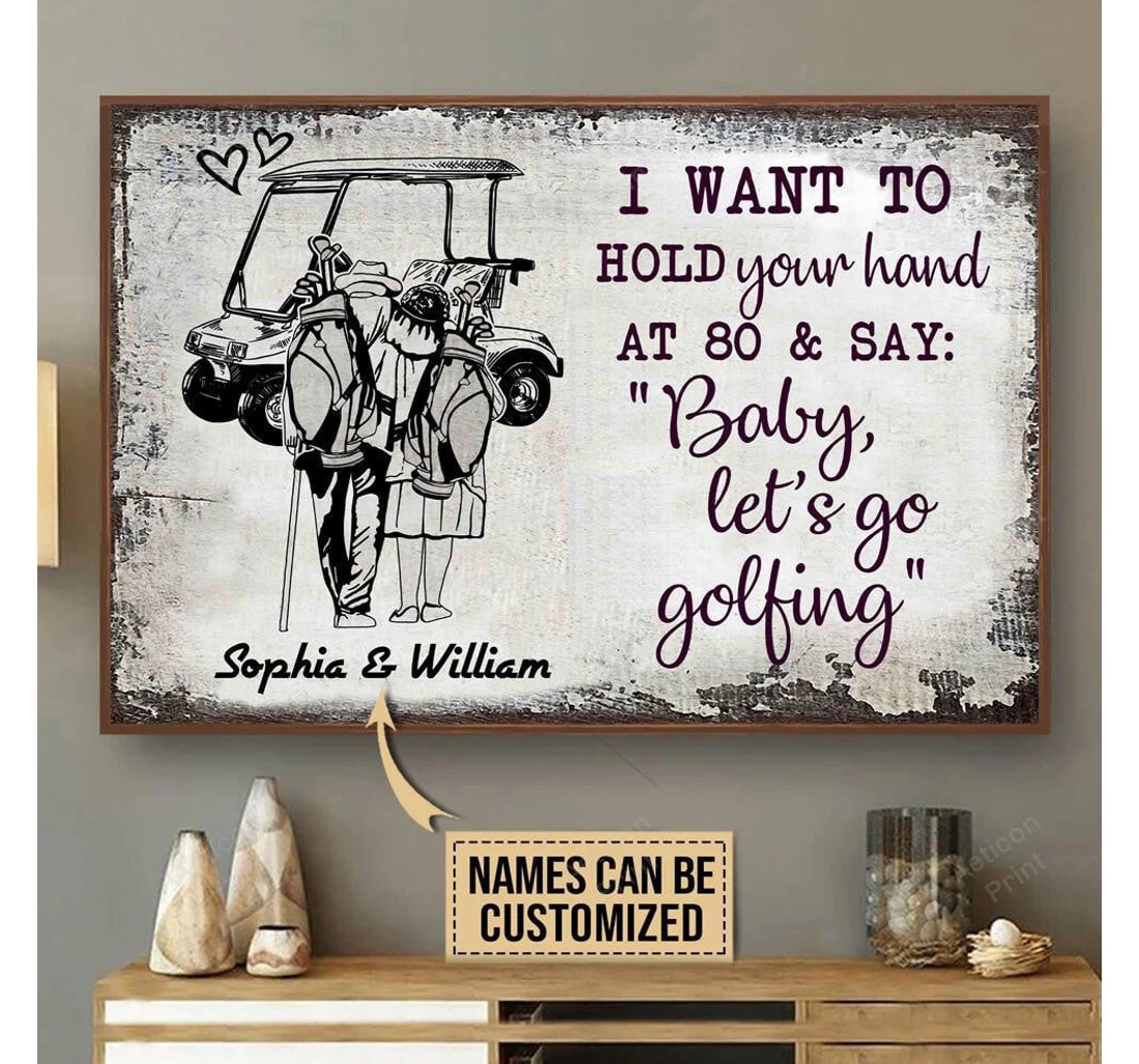 Poster, Canvas - Personalized Golf Sketch Baby Lets Go Print Framed Wall Art