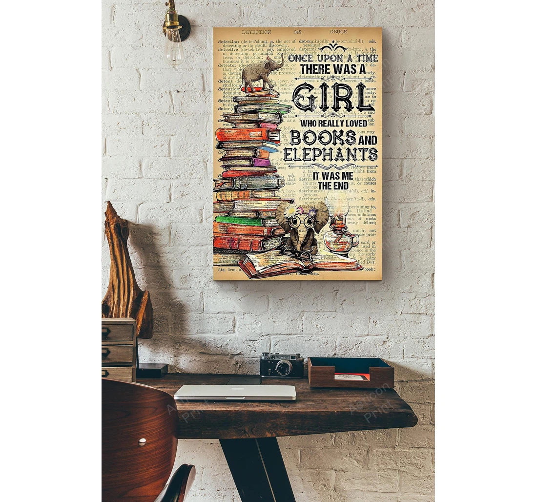 Personalized Poster, Canvas - A Girl Who Really Loved Books And Elephants Print Framed Wall Art