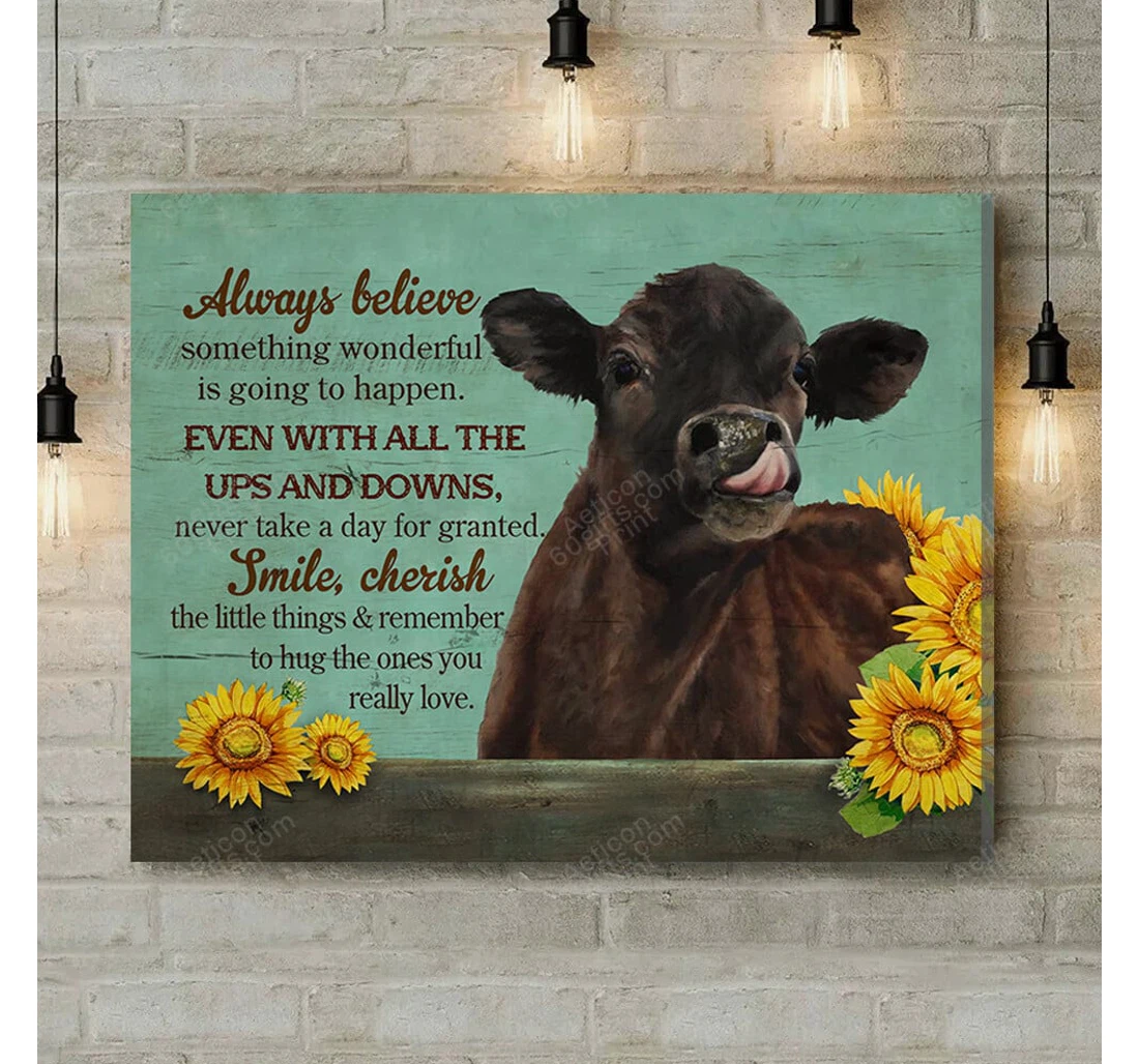 Personalized Poster, Canvas - Always Believe Black Angus Cow Print Framed Wall Art