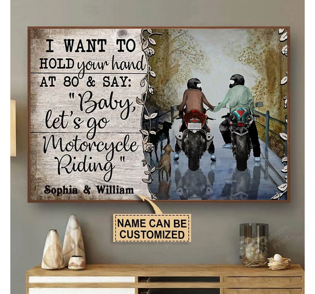Poster, Canvas - Personalized Motorcycling Hold Your Hand Motorcycle Riding Print Framed Wall Art