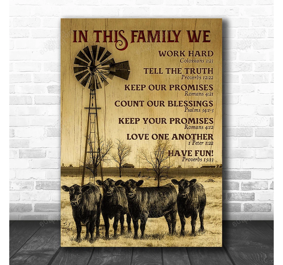 Personalized Poster, Canvas - In This We Black Angus Cow Print Framed Wall Art