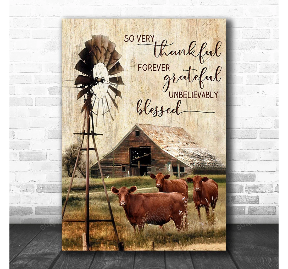 Personalized Poster, Canvas - So Very Thankful Red Angus Cow Print Framed Wall Art
