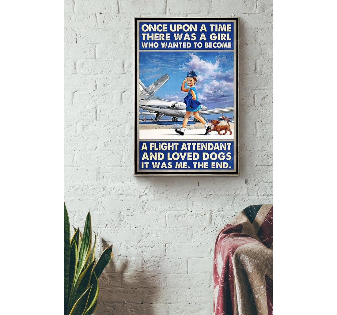 Personalized Poster, Canvas - Girl Become Flight Attendant And Loved Dogs Print Framed Wall Art
