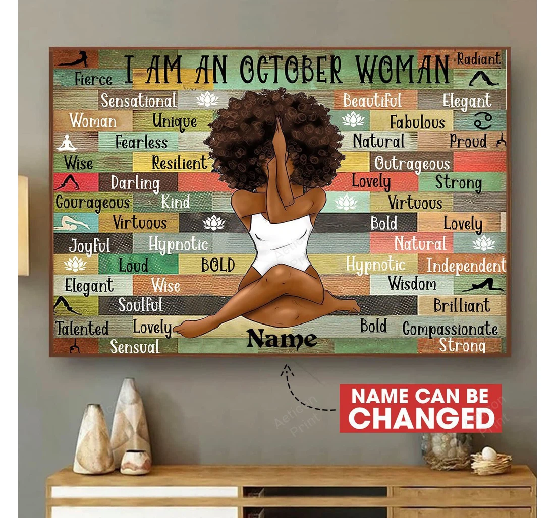 Poster, Canvas - October Black Queen Personalized Melanin Woman Idea Birthday Print Framed Wall Art