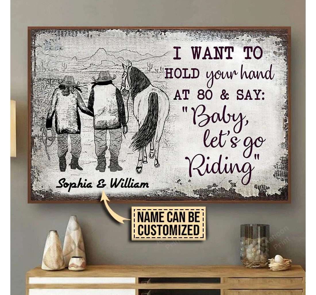 Poster, Canvas - Personalized Cowboy Lets Go Riding Sketch Print Framed Wall Art