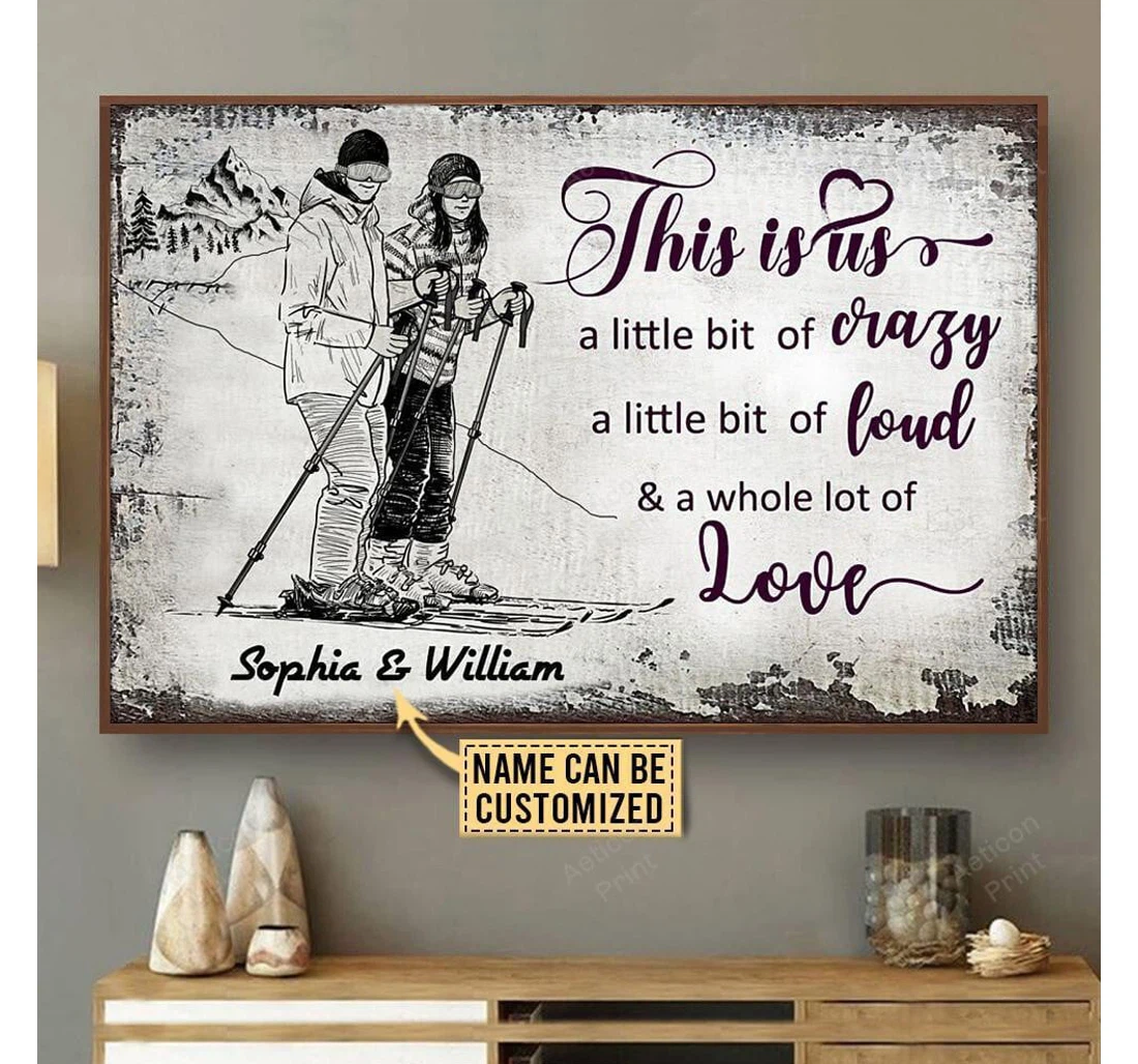 Poster, Canvas - Personalized Skiing Sketch A Little Bit Print Framed Wall Art