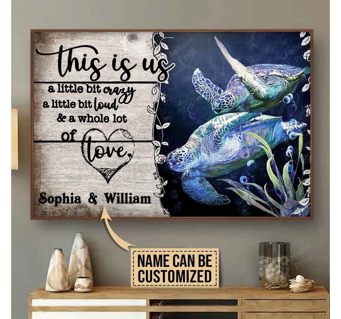 Poster, Canvas - Personalized Sea Turtle Color A Little Bit Of Print Framed Wall Art