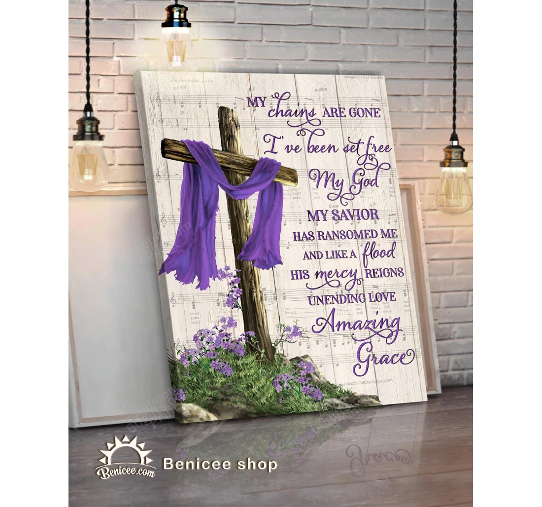 Personalized Poster, Canvas - My Chains Are Gone Purple Cross Christian Print Framed Wall Art